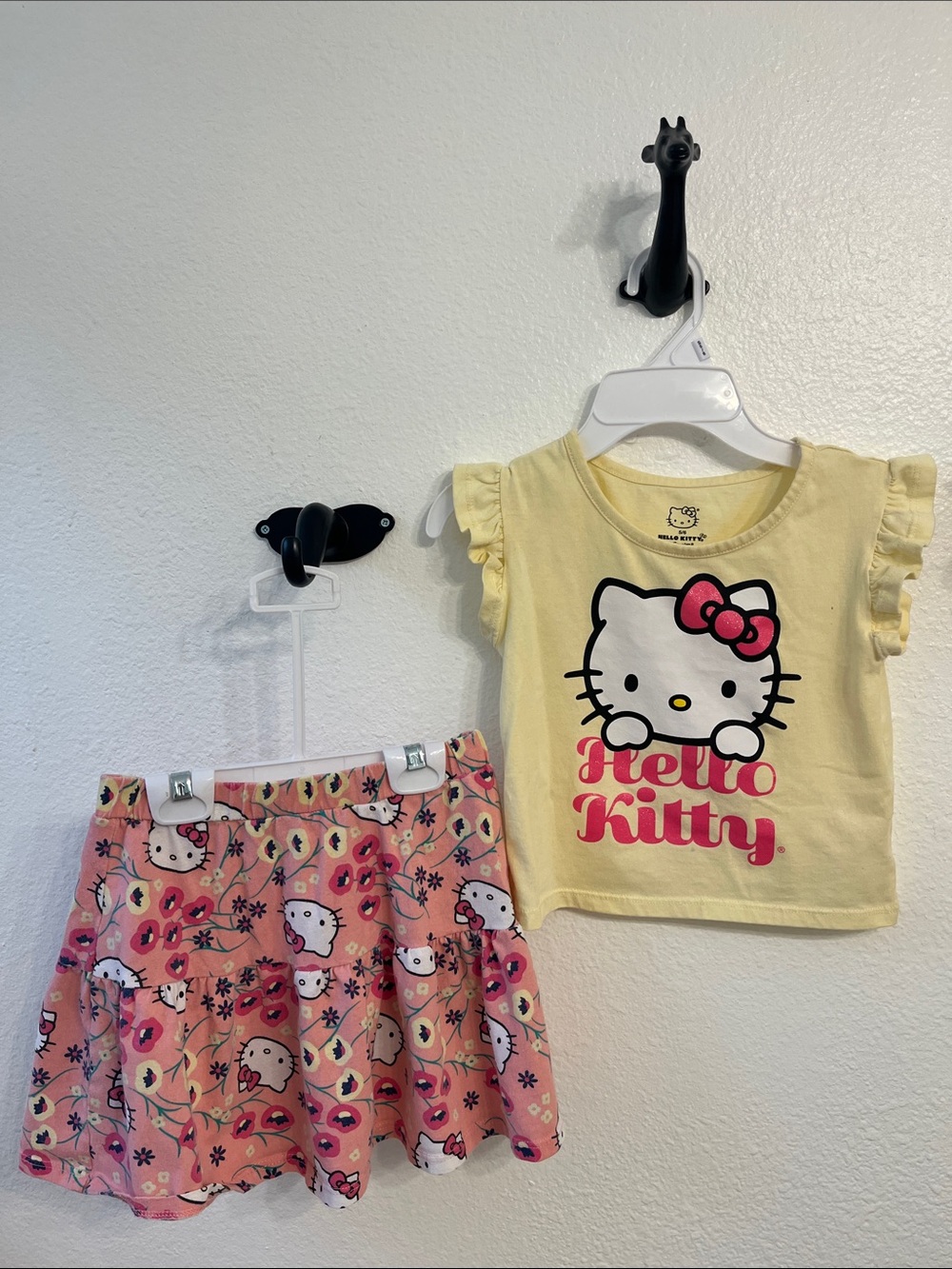 Hello Kitty Yellow Graphic Tee and Pink Hello Kitty Floral Skirt Set